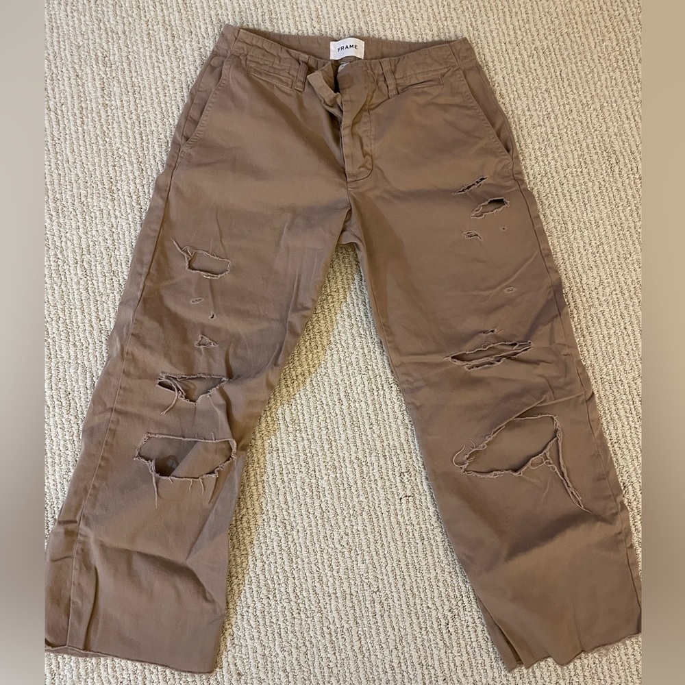 Frame tan/khaki slouchy cropped pant